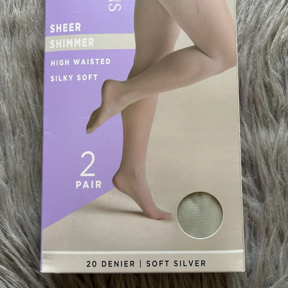 Silk Impressions Sheer Shimmer Tights‎ Womens Size XXXL Soft Silver High Waisted